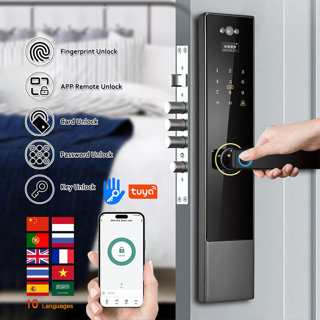Electric Lock WiFi Mobile Phone App Remote Control Digital Password Fingerprint Unlock Smart Door Lock with Cat Eye for Safe