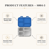 Boîte à lunch en acier inoxydable à 4 compartiments, étanche, compatible micro-ondes, de qualité alimentaire, avec couvercle en acier inoxydable, OEM, approvisionnement en gros pour les repas