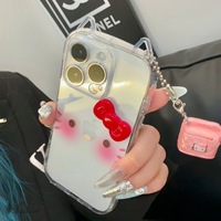 Coque de téléphone 3D motif chat de dessin animé avec nœud pour iPhone 16 Pro, coque antichoc à découpes précises compatible avec iPhone 15/14/13/12