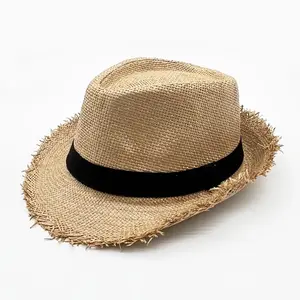 Venta caliente de alta calidad sólido protector solar playa al aire libre salida vintage sombreros crudos para hombres mujeres sombrero de paja hueco verano playa sombrero