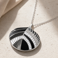 Collier en argent avec pendentif géométrique en forme de boule, émail noir rayé, pour femmes, bijoux en acier inoxydable 316L