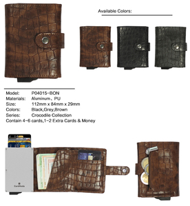 CardHoda Crocodile Leather <b>Wallet</b> <b>RFID</b> Blocking Short Fold Closure Unisex Card Holder Minimalist Design Brown Alligator Pattern - Product Image 4