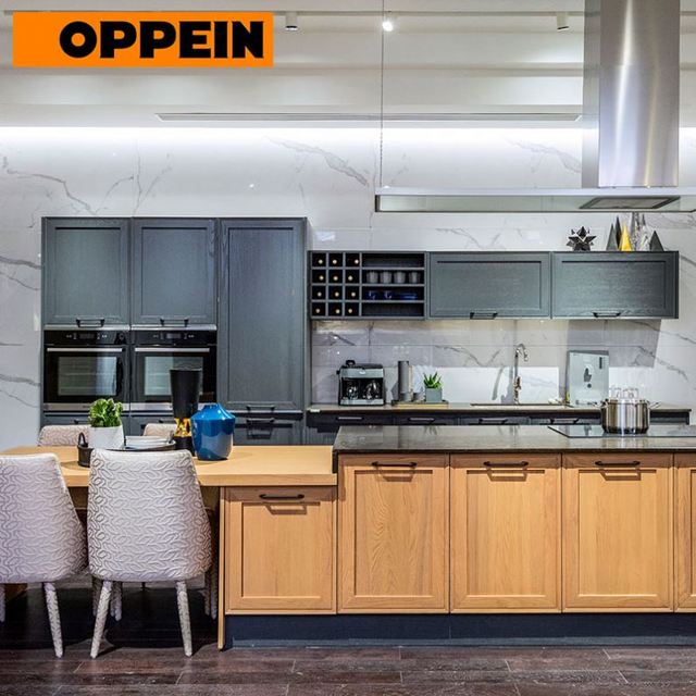 OPPEIN New Grey Modern Designs Modular Islands Kitchen Cabinet Set for Residential