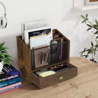 Caja de Almacenamiento de Madera para Periódicos y Revistas, Organizador de Escritorio para Oficina, Carpeta de Libros con Compartimentos, Estante de Almacenamiento con Cajones