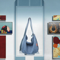 Sac de sport en jean personnalisé style Normcore/Minimaliste, décontracté, bleu, pour filles, étudiantes, avec fermeture éclair, pliable