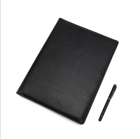 Carpeta de documentos A4 con Clip personalizado, carpeta organizadora de negocios de cuero, portafolio con calculadora de 12 bits en negro