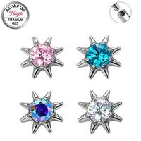 Piercing en Titane Zircon ASTM-F136, Étoile Octogonale, à Dos Plat, à Filetage Interne, pour Tragus, Hélix, Lobe, Labret, Lèvre, Oreille, Nez