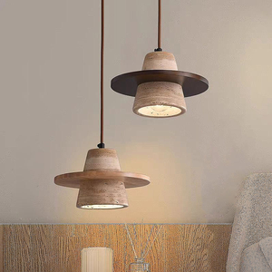 Lampe suspendue en pierre jaune pour hôtel, maison, gîte, décoration <span class=keywords><strong>de</strong></span> salle à manger, lampe suspendue en travertin Wabi Sabi, restaurant, îlot <span class=keywords><strong>de</strong></span> cuisine - Product Image 6