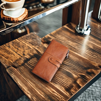 Dompet Wanita Minimalis Kulit Asli Anti RFID dengan Lapisan Poliester dan Penutup Ritsleting