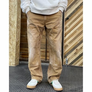 Lotfeel personalizado de alta calidad al por mayor Vintage lavado pesado lona desgastada carpintero acampanado holgado apilado Jeans hombres Slim para mí - Product Image 1