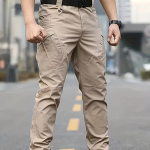 Dropshipping Comfy Outdoor Mountaineering Cargo Pants for Men - Solid Color, Drawstring Waist, Casual Style, Breathable Fabric - Product Image 1