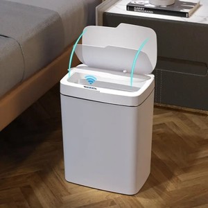 Tempat Sampah kamar mandi pintar, tempat sampah elektronik otomatis tanpa sentuhan putih Sensor pintar sempit rumah pintar