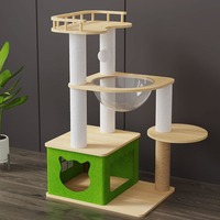 Arbre à chat moderne en bois avec capsule spatiale transparente, tour de luxe pour chat avec poteaux à gratter en sisal, mobilier pour chat