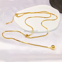 Kalung Lariat mutiara tertempel kalung rantai Y DIY kustom wanita kalung rantai ular Slider baja tahan karat emas mutiara gantung panjang