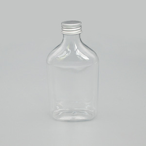 Transparent Pet <b>Flat</b> Bottle 250ml <b>Screw</b> Cap For Wine Beverage Packaging - Product Image 2