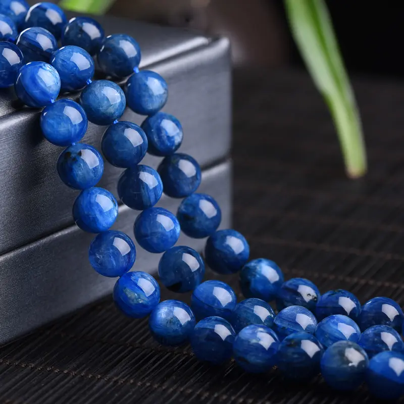 Pierre de Quartz naturelle de Kyanite, fournisseur de pierres précieuses polies, rondes, teintées en bleu, pour améliorer les perles de Kyanite naturelles