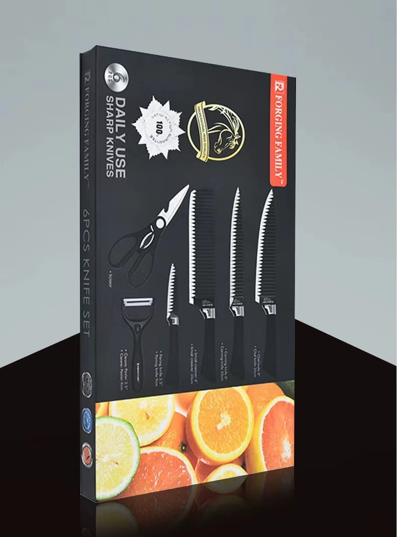 Stainless Steel Kitchen Knife Set - 6-Piece Non-Stick Black