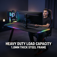 Bureau de jeu en bois noir AOR SY-C5 avec éclairage LED RGB intégré en acrylique et porte-gobelet, démontable