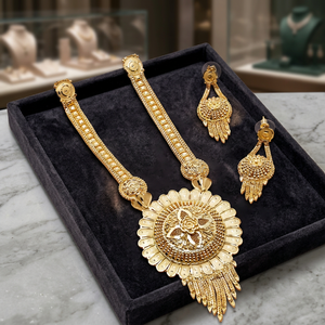 Venta al por mayor de la moda de 14K 18K 24K oro relleno conjunto de joyas, formando conjunto de joyería larga, Latón chapado en oro diseño floral joyería india. - Product Image 3