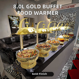 Set Chafing Dish in Acciaio Inox 201 Dorato con Riscaldamento ad Alcool, Efficiente dal Punto di Vista Energetico per Hotel e Banchetti - Product Image 4