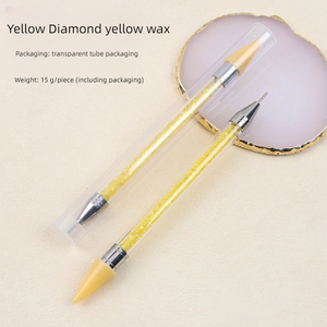Outil de nail art multifonctionnel double tête : stylo à points pour nail art, stylo à points en cire, pinceau en silicone, manche métallique, en gros - Product Image 2