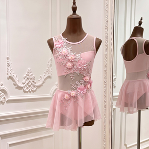 Traje de Danza Lírica Floral Personalizado sin Mangas con Malla para Niñas, Vestido de Ballet Lírico para Competición, Ropa de Danza Contemporánea para Espectáculos - Product Image 3
