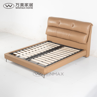 WINMAX Lit Moderne de Luxe en Cuir Véritable et Similicuir, Rembourré, Rafraîchissant et Confortable, Taille King Queen, Cadre en Bois de Pin et Fer