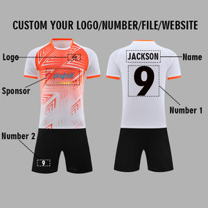 Setelan seragam sepak bola warna biru dan merah muda Breathable murah desain Logo kustom kaos sepak bola untuk pria - Product Image 2