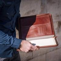 Cartera de cuero A4 Premium, carpeta de archivos de exportación en relieve, cierre de cremallera