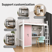 Lit mezzanine en métal rose et bleu pour enfants avec bureau, lit superposé en acier mignon avec armoire et barrière de sécurité pour chambre d'enfant