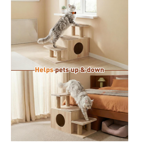 Escaleras para Mascotas 3 en 1 Personalizadas para Gatos, Cama Alta, Sofá, Cueva de Madera, Poste Rascador, Resistente para Interiores con Alfombrillas Antideslizantes - Product Image 5