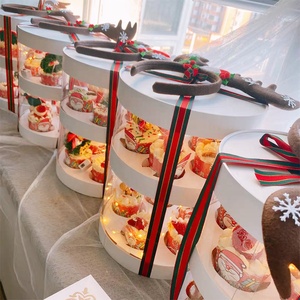 Food Grade White Card Cake Packing Box Double Layer Clear Cupcake Bouquet Box With Handles
