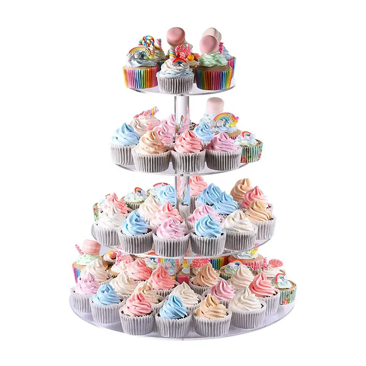 Kainice Wholesale Transparent Round Cake Stand Wedding Party Display Dessert Cupcake Holder Acrylic Cake Stand For Party