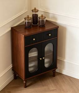 Midcentury Modern Solid Wood <b>Cabinet</b> With Oval Glass Doors 1 Drawer <b>Storage</b> Living <b>Room</b> Furniture Turned Legs - Product Image 3