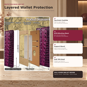Étui portefeuille en cuir véritable pour <span class=keywords><strong>iPhone</strong></span> 18 17 16 15 14 13 12 Pro Max Plus avec porte-cartes magnétique et protection RFID - Product Image 2