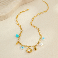 Collier à breloques en acier inoxydable électroplaqué, style Océan, avec étoile de mer et perle, motif goutte d'huile Dopamine, tendance et inaltérable pour femme
