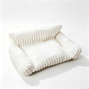 Soft Corduroy Dog <b>Bed</b> Rectangle Indoor Pet <b>Bed</b> Removable Washable All Seasons Minimalist Style White - Product Image 1