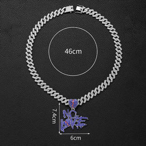 Collier cubain en forme de cœur exagéré avec un pendentif en forme de lettre <span class=keywords><strong>Nolove</strong></span> violet provenant d'Europe et d'Amérique, avec un diamant en forme de cœur - Product Image 6