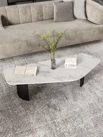 SWT Ensemble de table basse en pierre de roche dorée de luxe moderne Table basse ovale en marbre pour le salon