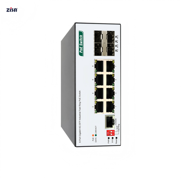 ZISA ZS3012GSMI V5 8 Port Gigabit Industrial Managed PoE Switch 4 SFP 30W 180W Fast Ring Network PoE Switch for CCTV Security
