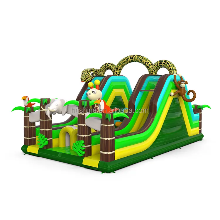 Castillo hinchable comercial para niños, parque de atracciones, Tobogán divertido para Ciudad, animales, Zoo, jungla, parque infantil inflable, pista de obstáculos