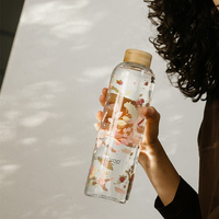 Bouteille d'eau en verre écologique 500 ml, directement de l'usine, avec manchon personnalisé, couvercle en bois, anti-fuite, pour le sport et les voyages, compatible lave-vaisselle