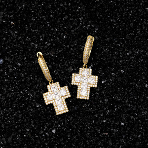 Orecchini a Cerchio con Croce in Zirconia Baguette Ghiacciata, Pendenti Hip Hop Rock per Uomo e Donna - Product Image 5