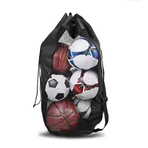 Large Capacity Heavy Duty Mesh Drawstring football basket soccer Ball Net Bag with Adjustable Shoulder Strap