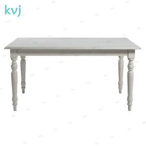 Meja Makan Gaya Shabby Chic Kayu Putih Antik Nordik KVJ-7816 - Product Image 4