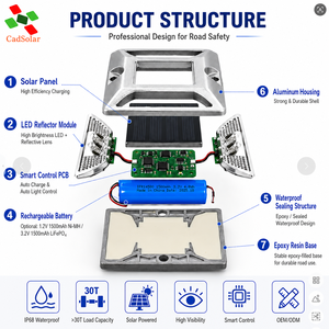 CadSolar 6 LED IP68 Lampada Solare Riflettente Bianca Impermeabile in Alluminio Pressofuso per Segnalazione Stradale - Product Image 4