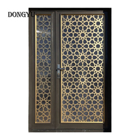 Porte d'entrée extérieure de sécurité en aluminium à motif arabe, découpée au laser, avec vitrage latéral en métal – Offre Spéciale