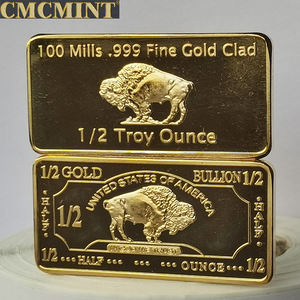 Moneda de latón chapada en oro con grabado personalizado, 1/2 Oz, 100 molinos, barra de búfalo de oro, lingotes, monedas conmemorativas, artesanías de Metal - Product Image 1