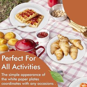 Assiettes en papier blanc de 9 pouces Assiettes en papier jetables non couchées pour les décorations de fête d'anniversaire d'enfants - Product Image 4