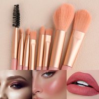 Lot de 8 pinceaux de maquillage de voyage couleur macaron en fibres synthétiques pour le visage Kit de pinceaux cosmétiques portables à fonction complète